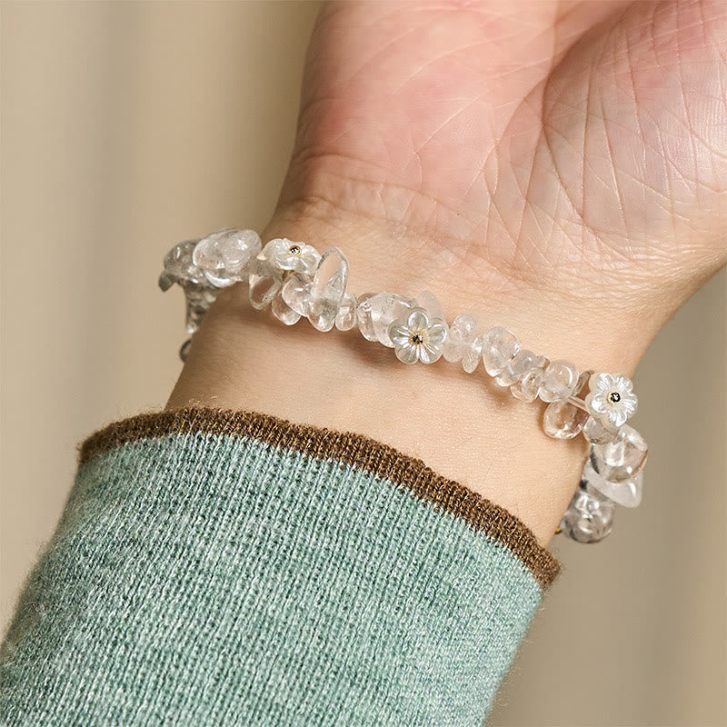 FREE Today: Spiritual and Positive Irregular Crystal Flower Design Amethyst White Crystal Bracelet