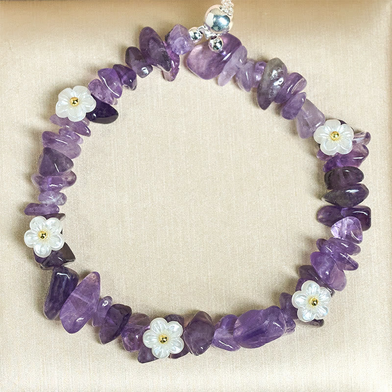 FREE Today: Spiritual and Positive Irregular Crystal Flower Design Amethyst White Crystal Bracelet
