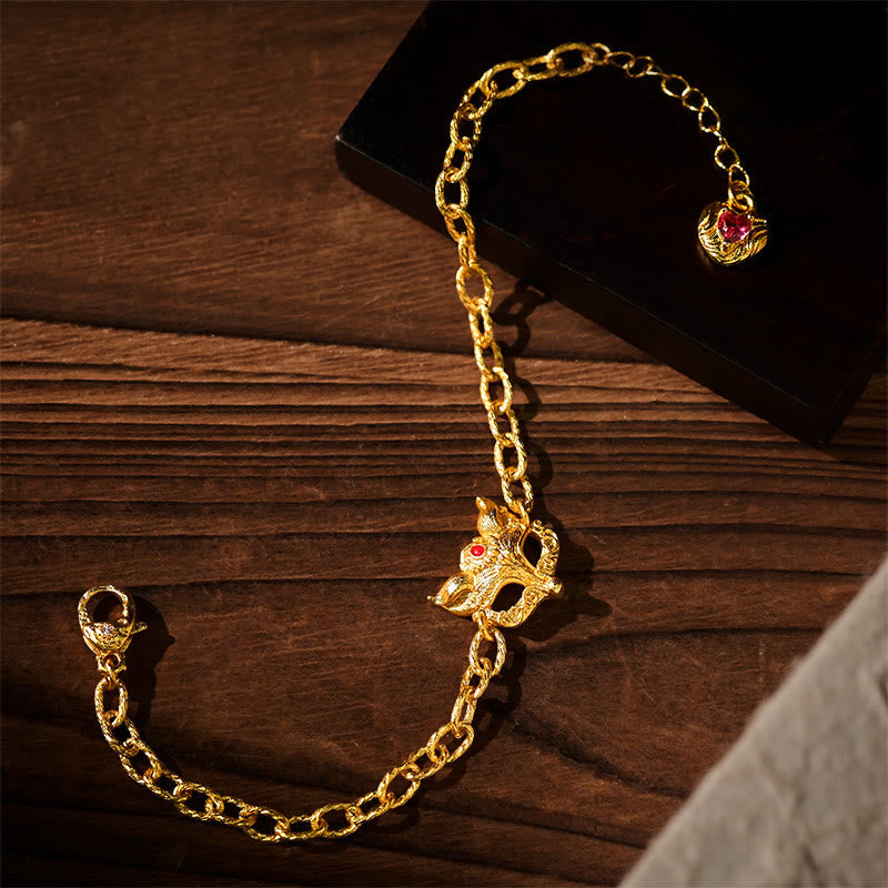 FREE Today: Wisdom and Luck 24k Gold Plated Brass Fox Design Heart Charm Chain Bracelet