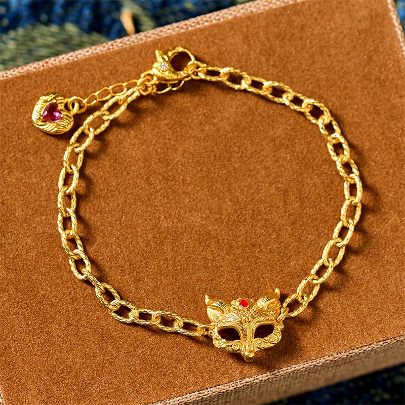 FREE Today: Wisdom and Luck 24k Gold Plated Brass Fox Design Heart Charm Chain Bracelet