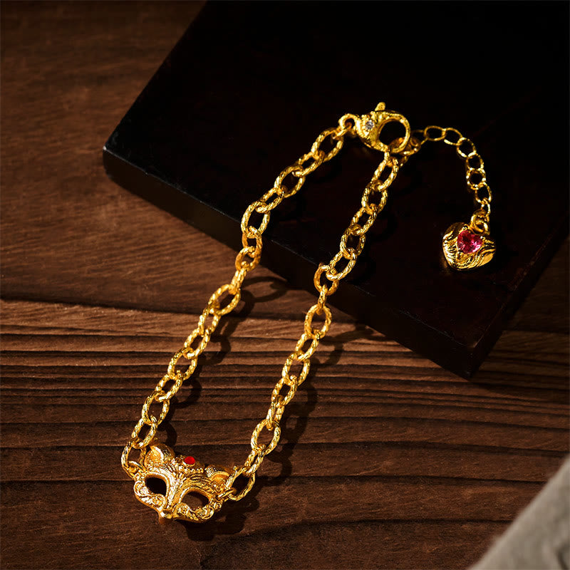 FREE Today: Wisdom and Luck 24k Gold Plated Brass Fox Design Heart Charm Chain Bracelet