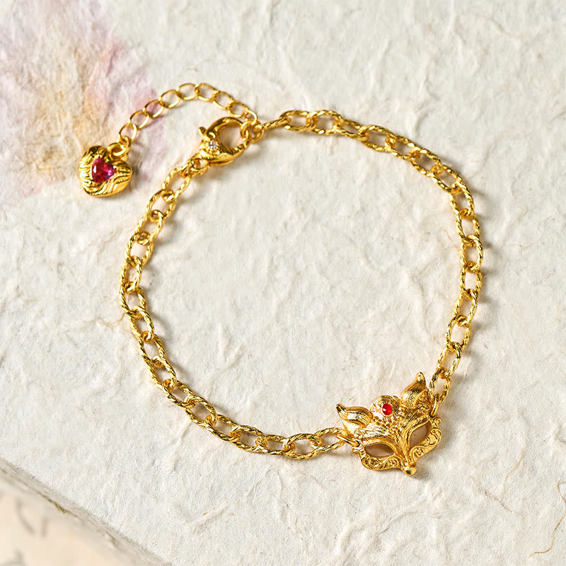 FREE Today: Wisdom and Luck 24k Gold Plated Brass Fox Design Heart Charm Chain Bracelet