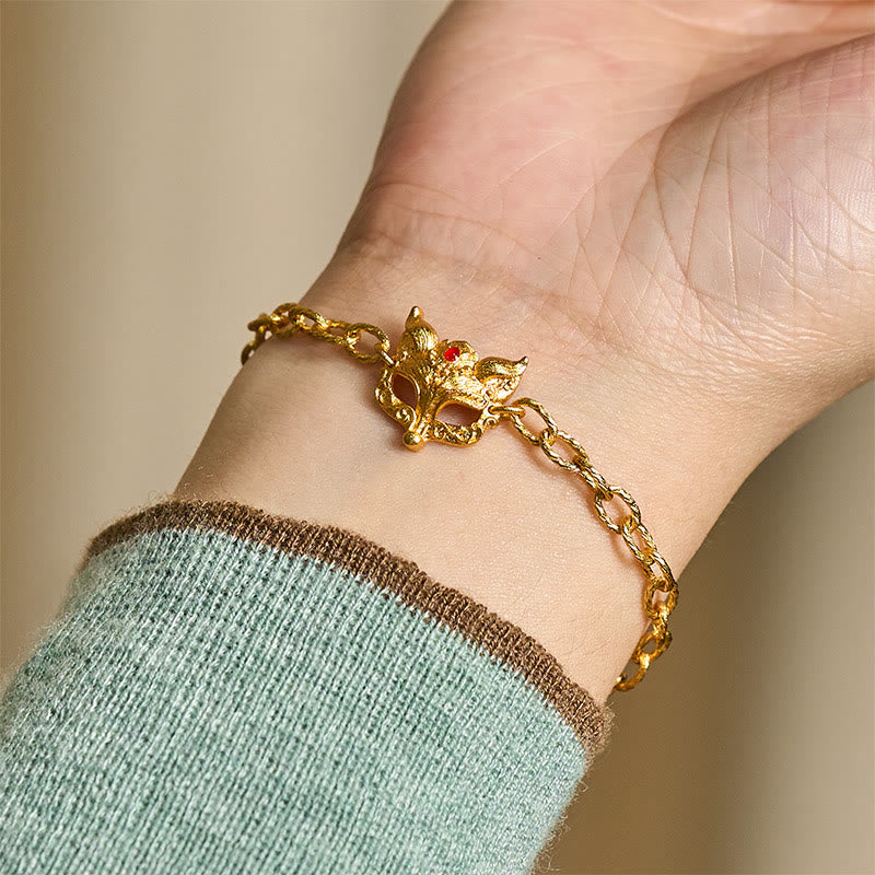 FREE Today: Wisdom and Luck 24k Gold Plated Brass Fox Design Heart Charm Chain Bracelet