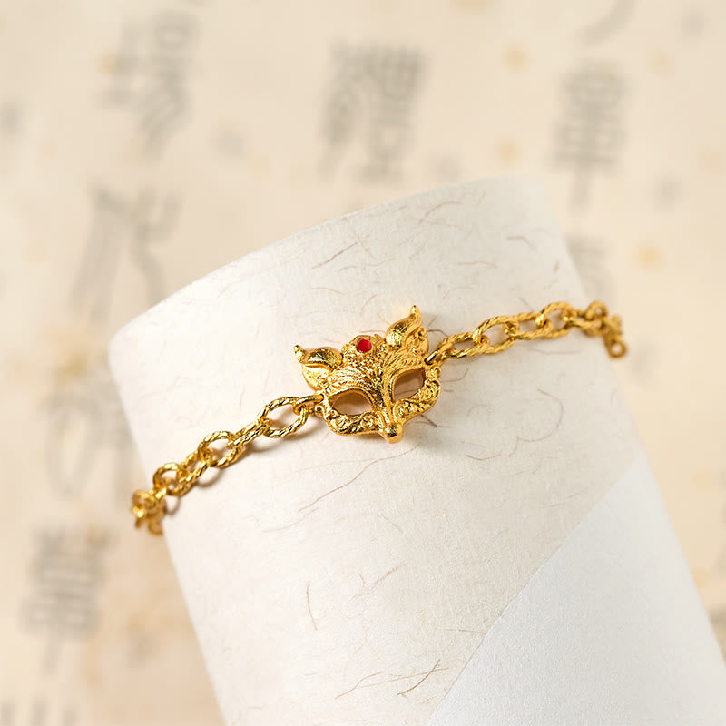 FREE Today: Wisdom and Luck 24k Gold Plated Brass Fox Design Heart Charm Chain Bracelet