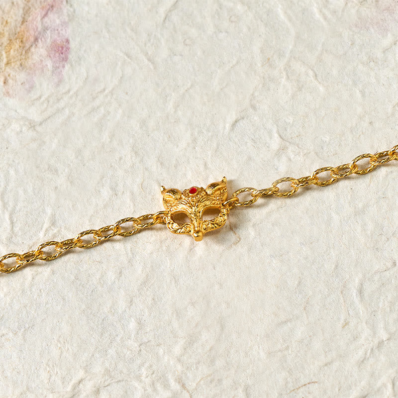 FREE Today: Wisdom and Luck 24k Gold Plated Brass Fox Design Heart Charm Chain Bracelet