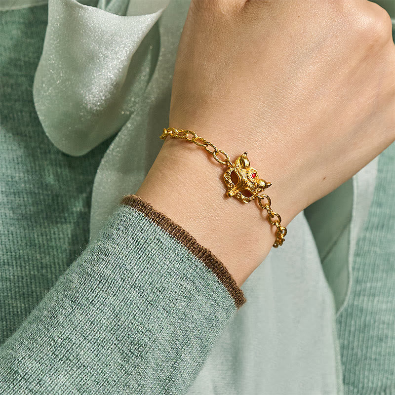 FREE Today: Wisdom and Luck 24k Gold Plated Brass Fox Design Heart Charm Chain Bracelet