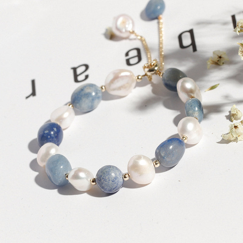 Buddha Stones Natural Blue Aventurine Crystal Pearl Bead Healing Bracelet (Extra 35% Off | USE CODE: FS35)