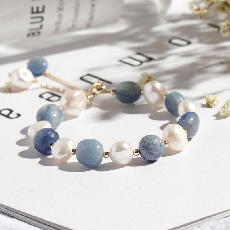 Buddha Stones Natural Blue Aventurine Crystal Pearl Bead Healing Bracelet (Extra 35% Off | USE CODE: FS35)