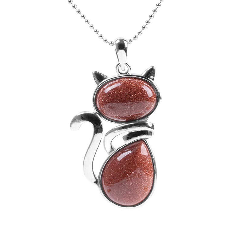 Buddha Stones Cat Pattern Natural Crystal Protection Necklace Pendant (Extra 35% Off | USE CODE: FS35)