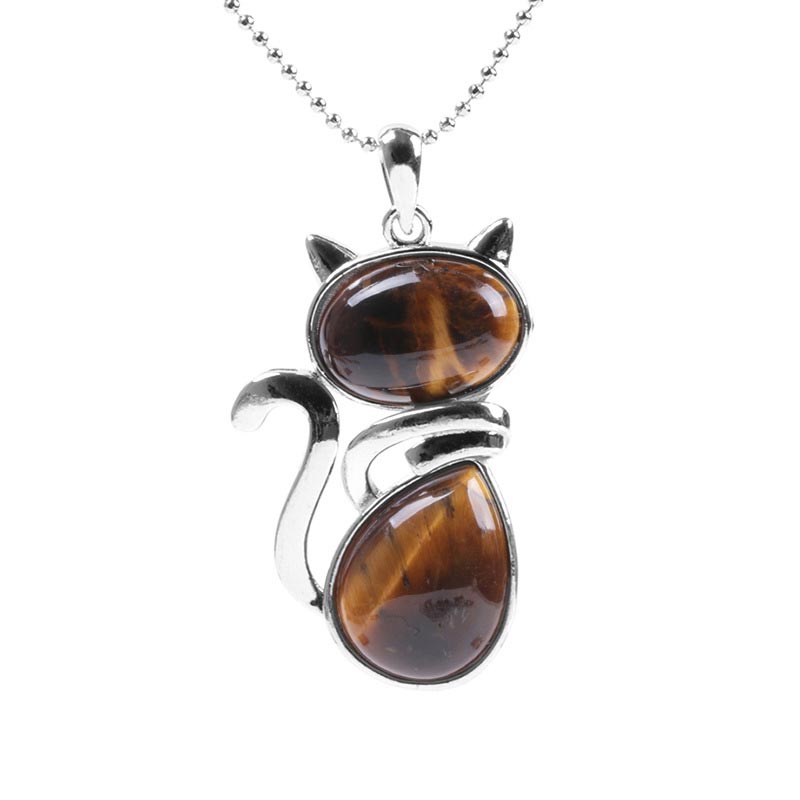 Buddha Stones Cat Pattern Natural Crystal Protection Necklace Pendant (Extra 35% Off | USE CODE: FS35)
