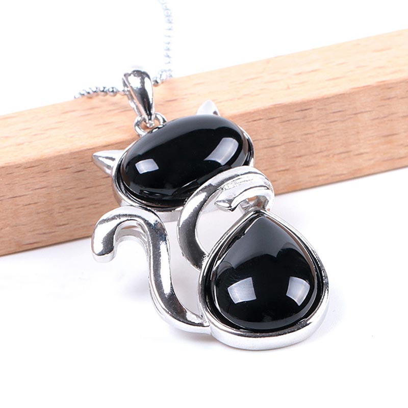 Buddha Stones Cat Pattern Natural Crystal Protection Necklace Pendant (Extra 35% Off | USE CODE: FS35)