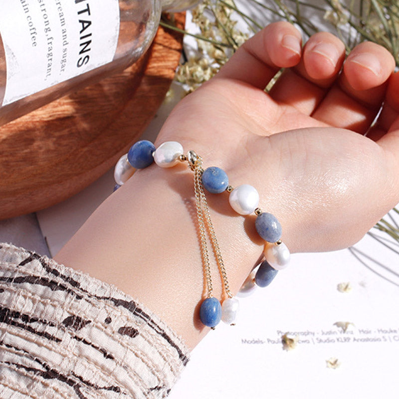 Buddha Stones Natural Blue Aventurine Crystal Pearl Bead Healing Bracelet (Extra 35% Off | USE CODE: FS35)