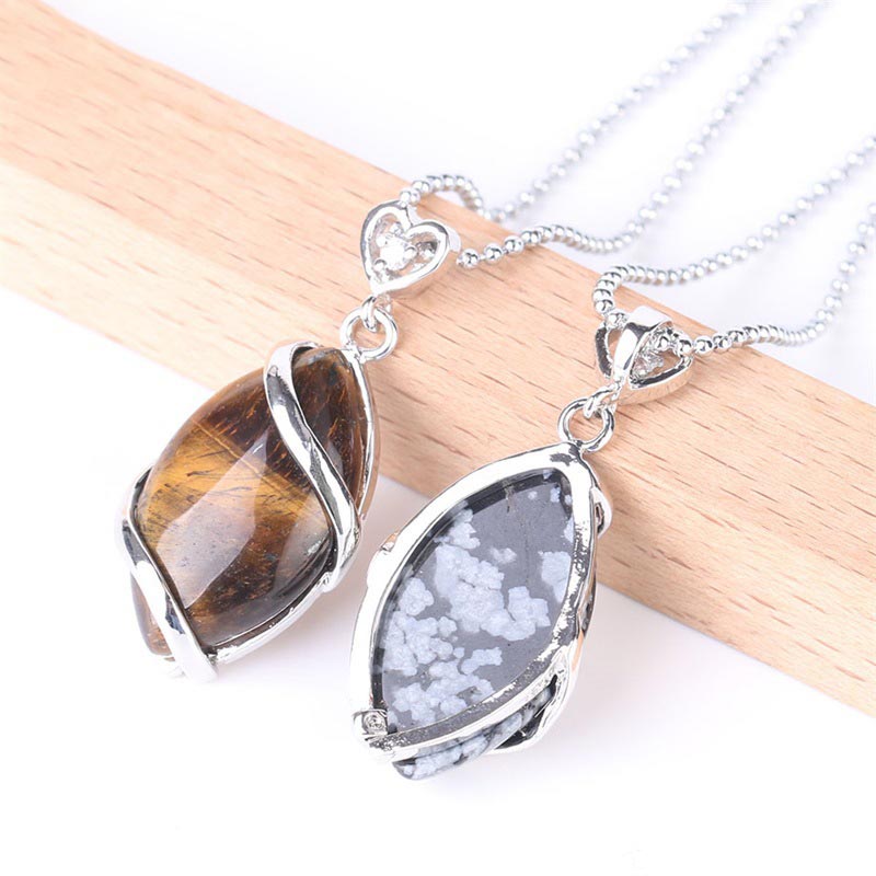 Buddha Stones Marquise Pattern Natural Crystal Stone Charm Necklace Pendant (Extra 35% Off | USE CODE: FS35)