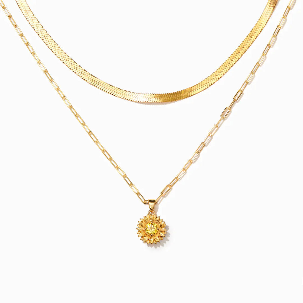 Everlasting Friendship Sunflower Triple Layered Necklace Set