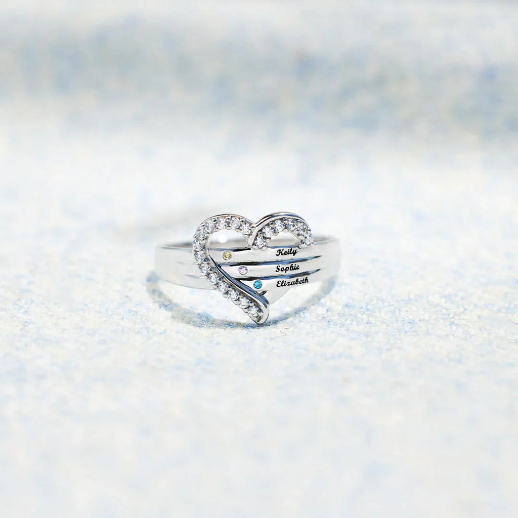 1-7 Names&Birthstones Heart Ring