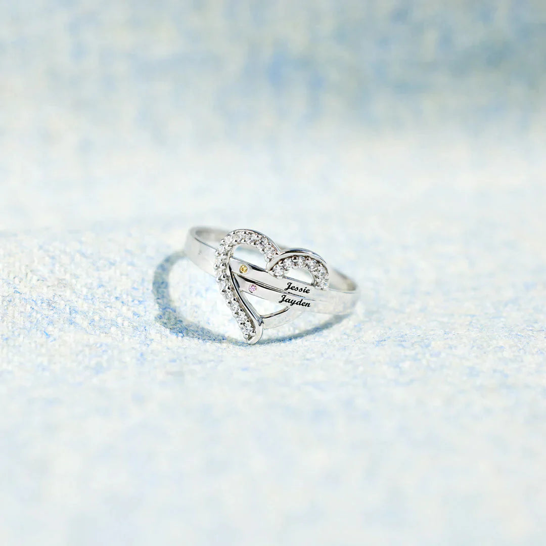 1-7 Names&Birthstones Heart Ring