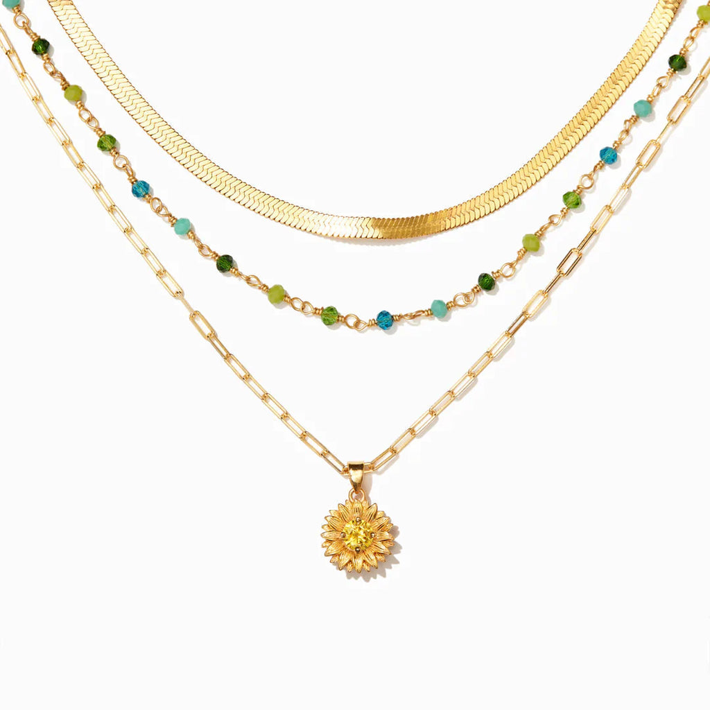 Everlasting Friendship Sunflower Triple Layered Necklace Set