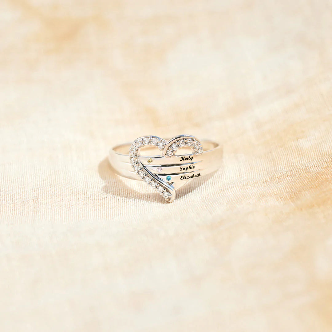 1-7 Names&Birthstones Heart Ring
