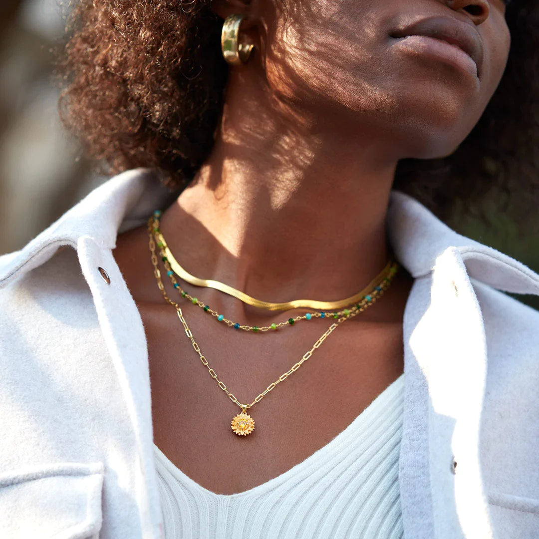 Everlasting Friendship Sunflower Triple Layered Necklace Set
