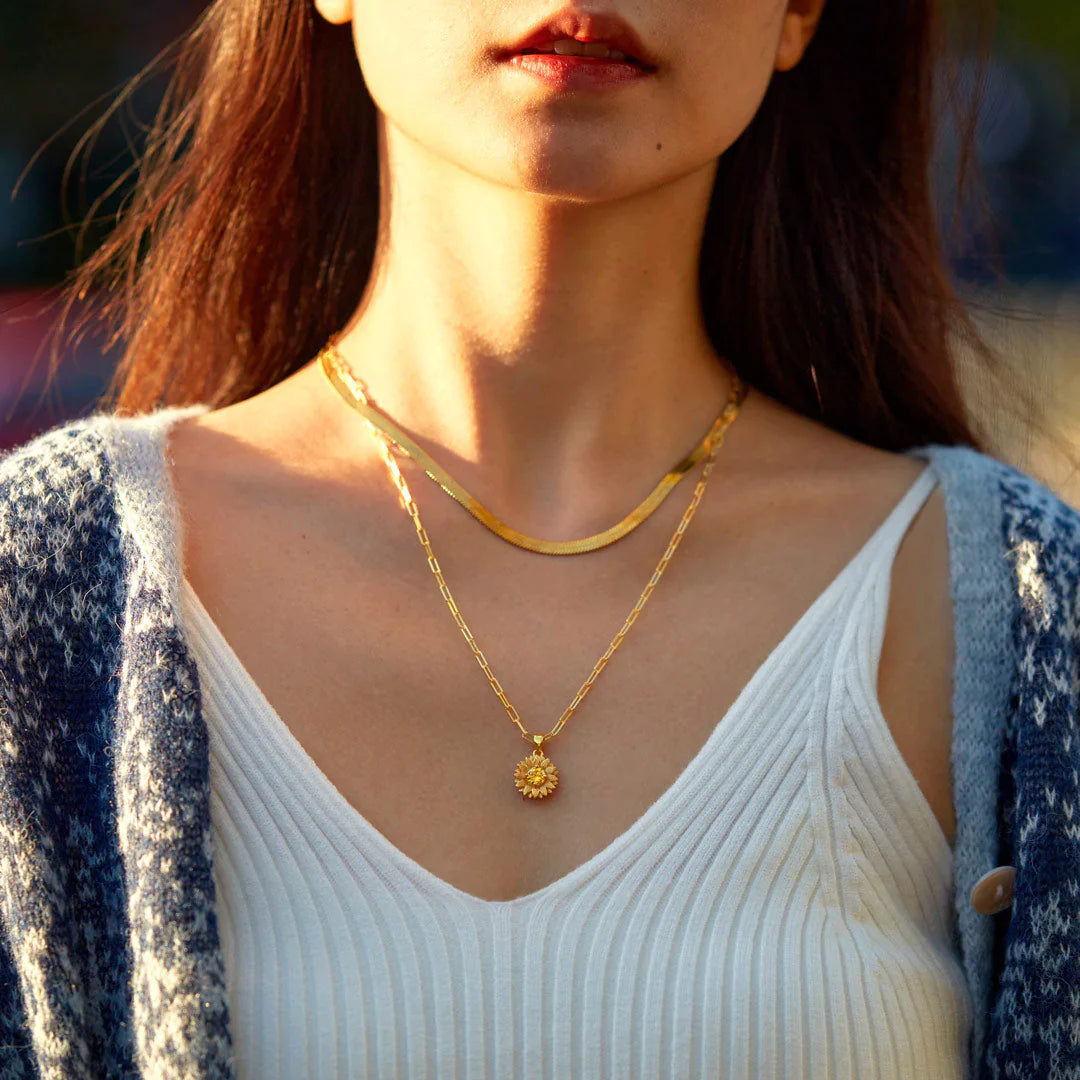 Everlasting Friendship Sunflower Triple Layered Necklace Set