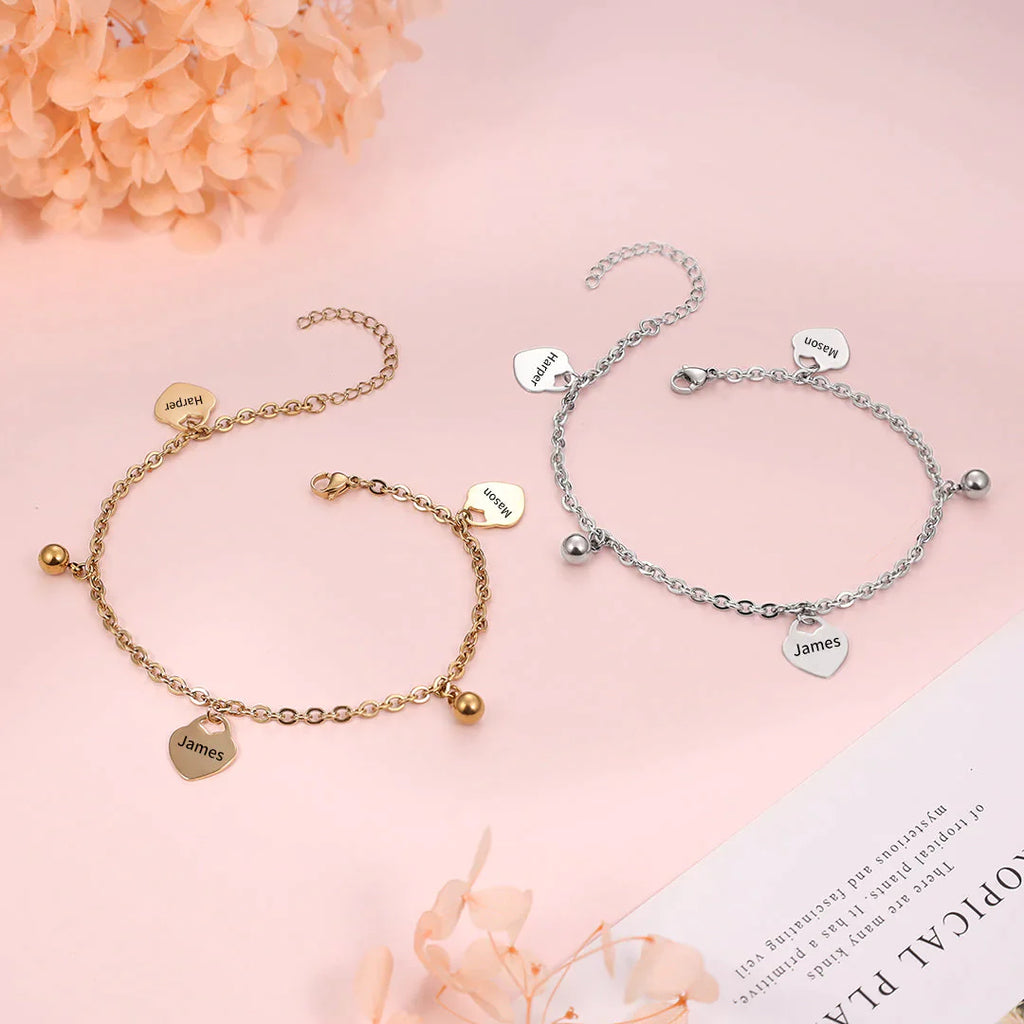 Personalized Heart Anklet Custom 3 Names Anklet for Women