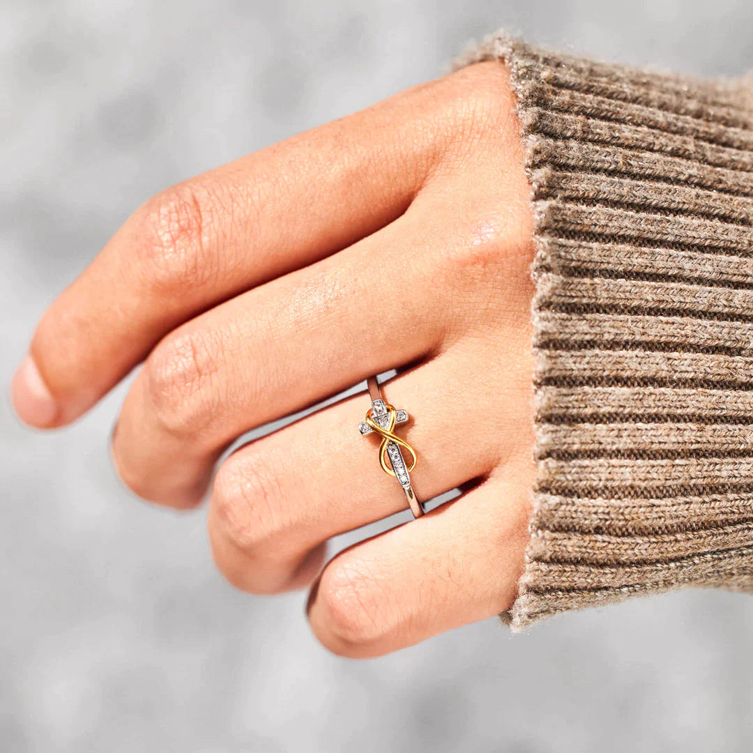Hug You With My Prayers Infinity Cross Ring