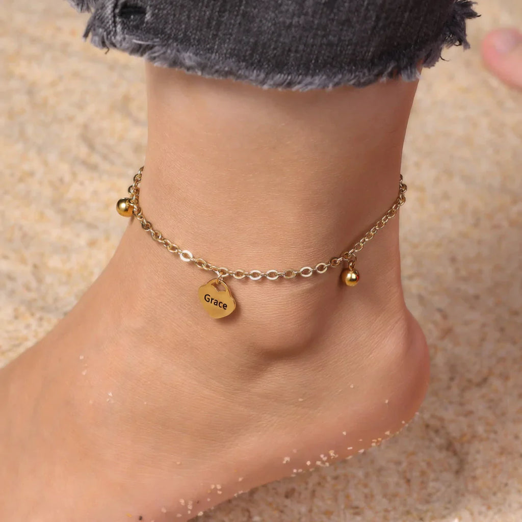 Personalized Heart Anklet Custom 3 Names Anklet for Women
