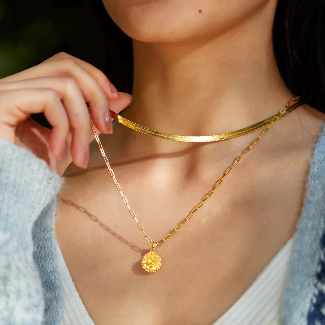 Everlasting Friendship Sunflower Triple Layered Necklace Set