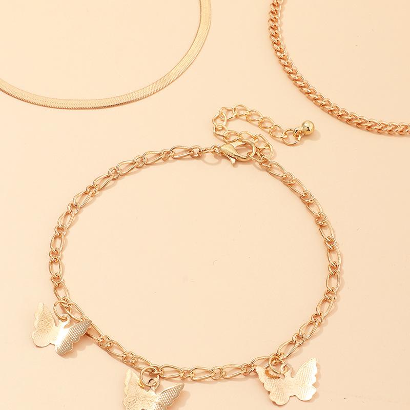 Three Layers Anklets Bracelet Beach Anklet Set Butterfly Anklet