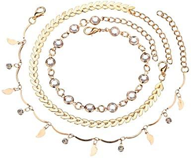 Three Layers Anklets Bracelet Beach Anklet Set Tassel Leaf Arrow Anklet Sequins anklet