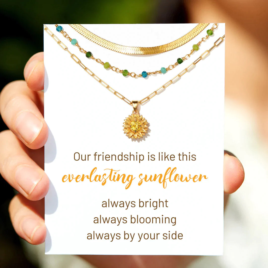 Everlasting Friendship Sunflower Triple Layered Necklace Set