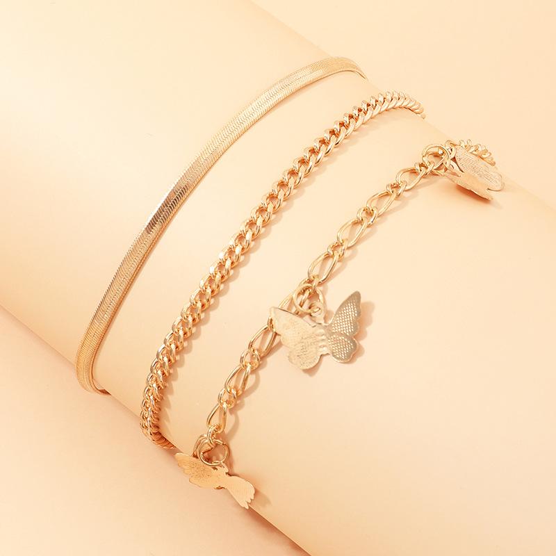 Three Layers Anklets Bracelet Beach Anklet Set Butterfly Anklet