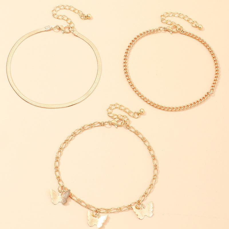 Three Layers Anklets Bracelet Beach Anklet Set Butterfly Anklet