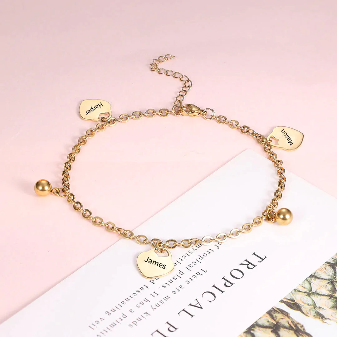 Personalized Heart Anklet Custom 3 Names Anklet for Women