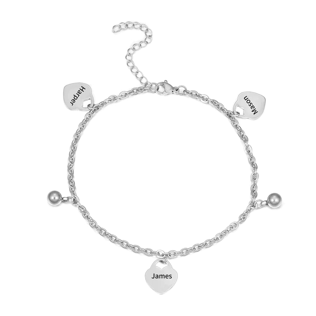 Personalized Heart Anklet Custom 3 Names Anklet for Women