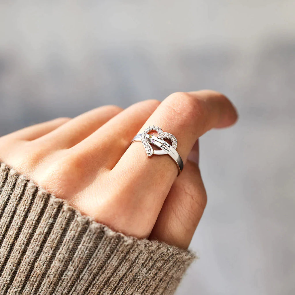 1-7 Names&Birthstones Heart Ring
